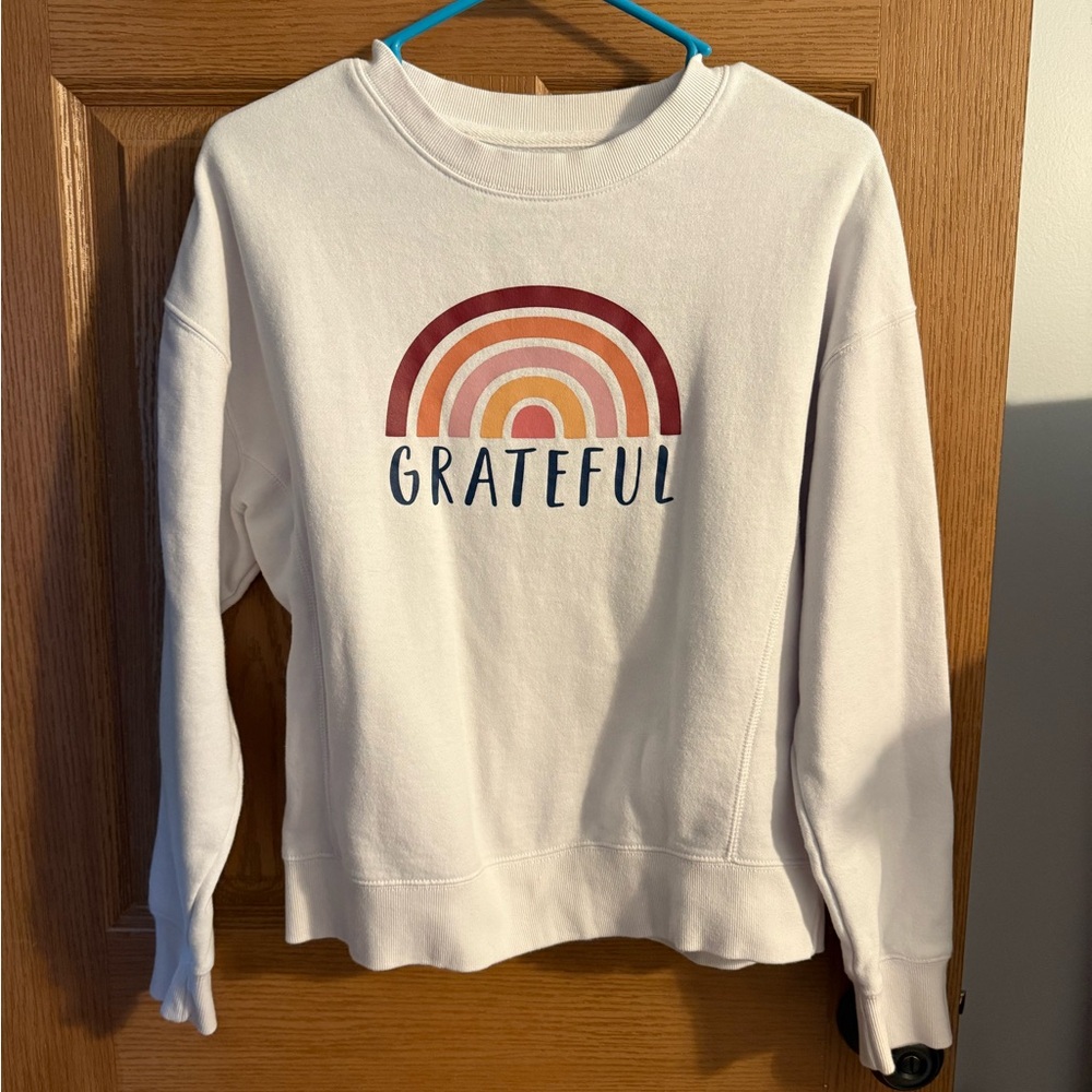 White Grateful Sweatshirt with Rainbow Design Size Medium